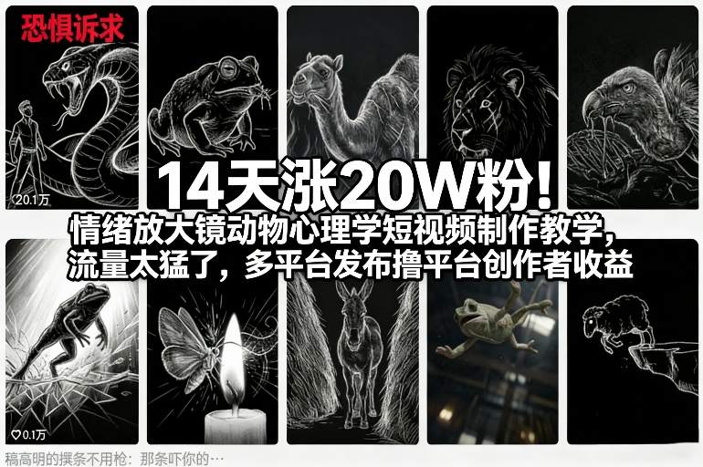 14天涨20W粉！情绪放大镜动物心理学短视频制作教学，流量太猛了，多平台发布撸平台创作者收益-靠谱项目库