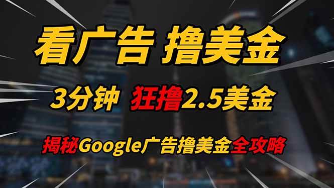 （14701期）看广告，撸美金！！3分钟赚2.5美金！！日入200美金不是梦！揭秘Google…-靠谱项目库