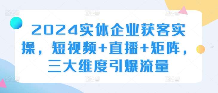 2024实体企业获客实操，短视频+直播+矩阵，三大维度引爆流量-靠谱项目库