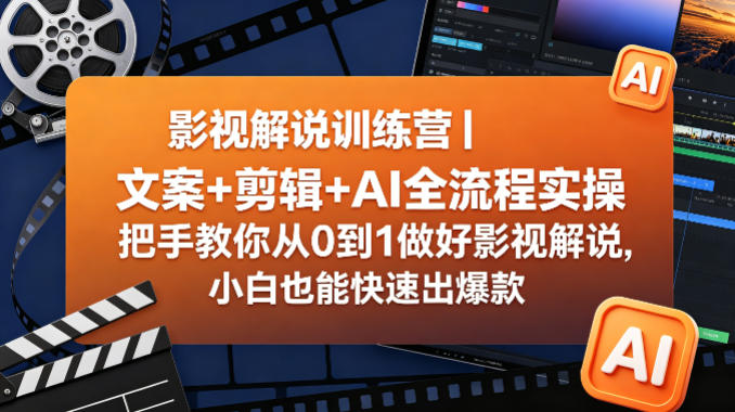 影视解说训练营｜文案+剪辑+AI全流程实操，把手教你从0到1做好影视解说，小白也能快速出爆款-靠谱项目库
