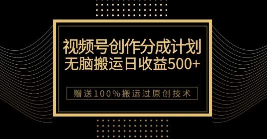 最新视频号创作分成计划，无脑搬运一天收益500+，100%搬运过原创技巧【揭秘】-靠谱项目库