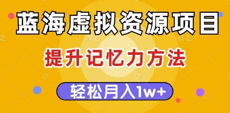 蓝海虚拟资源项目，提升记忆力方法，多种变现方式，轻松月入1w+【揭秘】-靠谱项目库