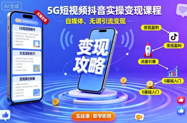 5G短视频抖音实操变现课程，自媒体，无谓引流变现-靠谱项目库