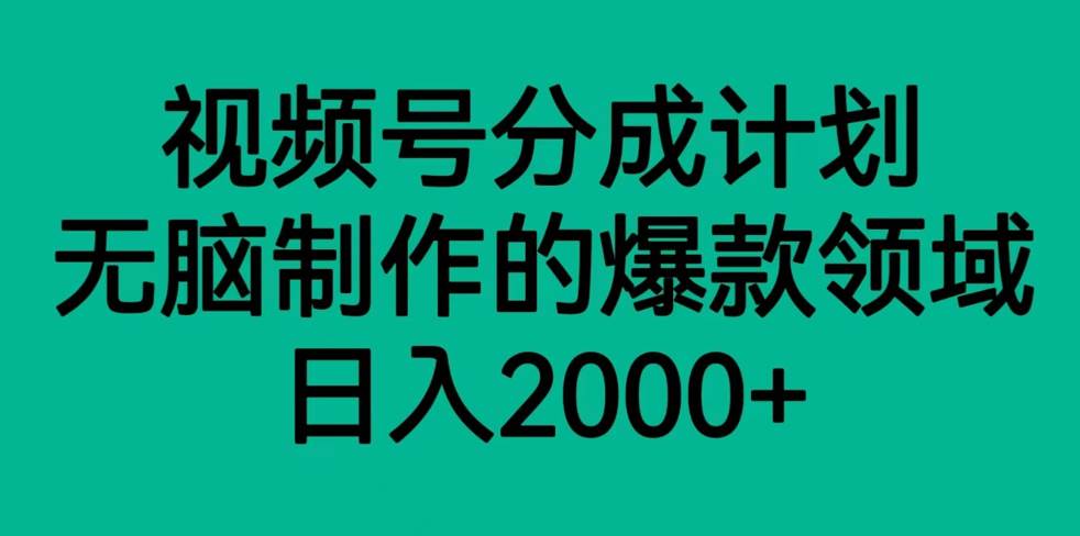 视频号分成计划，轻松无脑制作的爆款领域，日入2000+-靠谱项目库