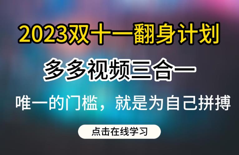 2023双十一翻身计划，多多视频带货三合一玩法教程【揭秘】-靠谱项目库
