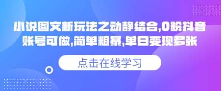 小说推文图文新玩法之动静结合，0粉抖音账号可做，简单粗暴，单日变现多张-靠谱项目库