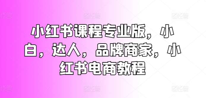 小红书课程专业版，小白，达人，品牌商家，小红书电商教程-靠谱项目库