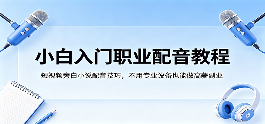 小白入门职业配音教程，短视频旁白小说配音技巧，不用专业设备也能做高薪副业-靠谱项目库