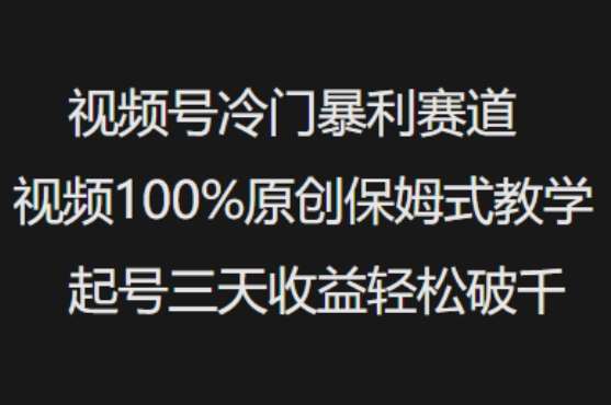 视频号冷门暴利赛道视频100%原创保姆式教学起号三天收益轻松破千-靠谱项目库