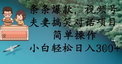 条条爆款，视频号夫妻搞笑对话项目，简单操作，小白轻松日入3张-靠谱项目库