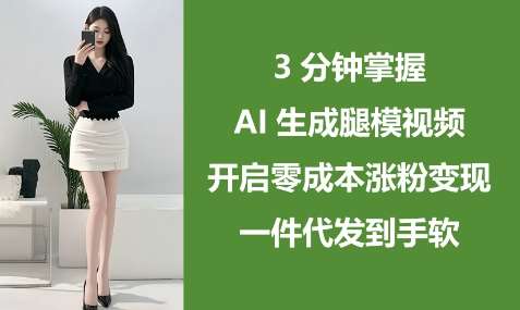 3分钟掌握AI生成腿模视频，开启零成本涨粉变现，一件代发到手软-靠谱项目库