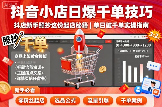 抖音小店日爆千单技巧，抖店新手照抄这份起店秘籍，单日破千单-靠谱项目库