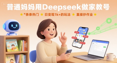 普通妈妈用Deepseek做家教号，条条热门，日变现1k+的玩法，直接抄作业-靠谱项目库