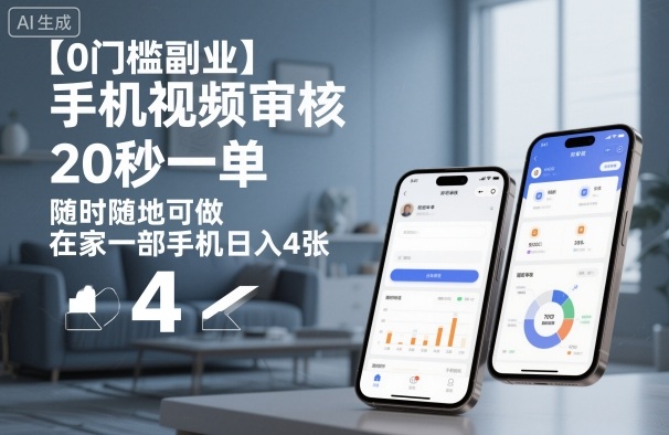 【0门槛副业】手机视频审核，20秒一单，随时随地可做，在家一部手机日入4张【揭秘】-靠谱项目库