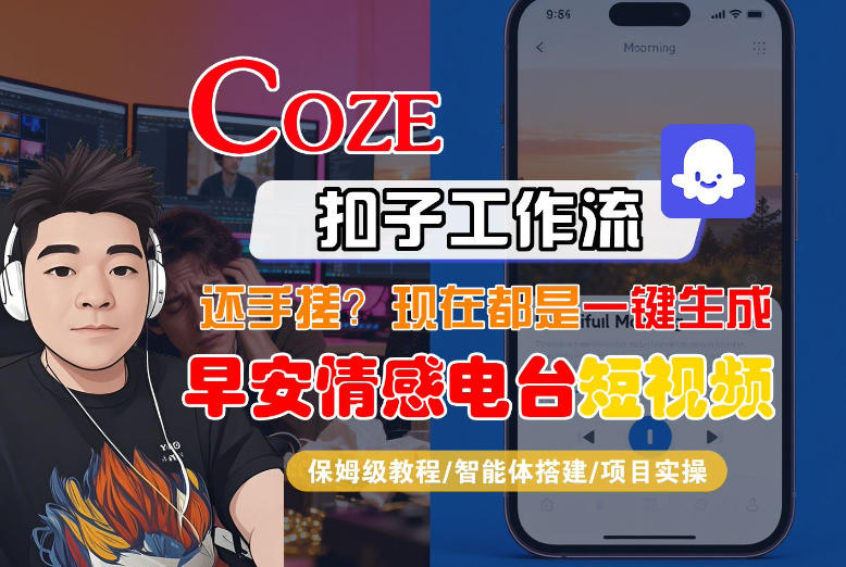【Coze工作流搭建实操教程】【coze】早安情感电台日签视频还在手动做？用扣子工作流自动生成，省时90%-靠谱项目库