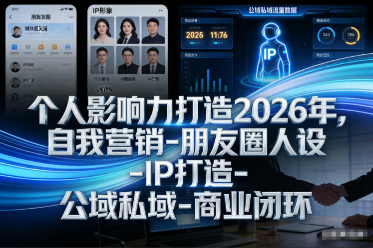 个人影响力打造2026年，自我营销-朋友圈人设-IP打造-公域私域-商业闭环-靠谱项目库