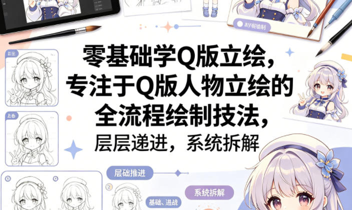 零基础学Q版立绘，专注于Q版人物立绘的全流程绘制技法，层层递进，系统拆解-靠谱项目库