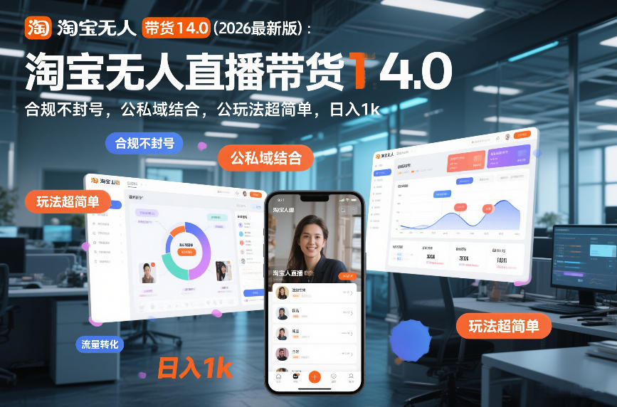 淘宝无人直播带货14.0（2026最新版）：合规不封号，公私域结合，玩法超简单，日入1k+【揭秘】-靠谱项目库