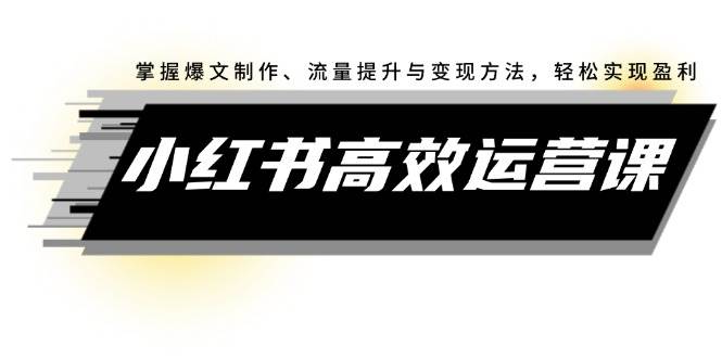 小红书高效运营课：掌握爆文制作、流量提升与变现方法，轻松实现盈利-靠谱项目库