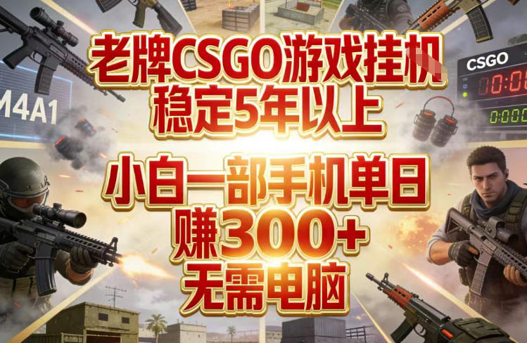 老牌CSGO游戏挂G，稳定5年以上，小白一部手机单日賺3张+，无需电脑【揭秘】-靠谱项目库