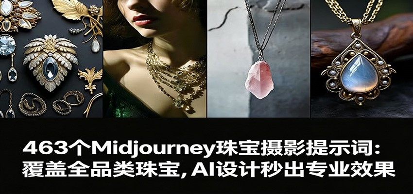 463个Midjourney珠宝摄影提示词：覆盖全品类珠宝，AI设计秒出专业效果-靠谱项目库