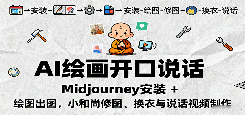 AI绘画开口说话，Midjourney安装 + 绘图出图，小和尚修图、换衣与说话视频制作-靠谱项目库