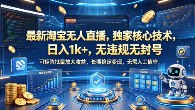 最新淘宝无人直播，独家核心技术，日入1k+，无违规无封号，可矩阵批量放大，长期稳定，无需人工值守【揭秘】-靠谱项目库