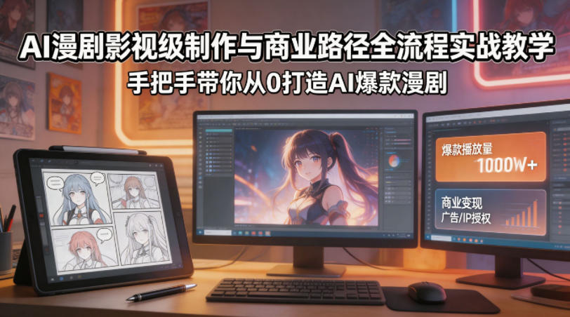 AI漫剧影视级制作与商业路径全流程实战教学，手带你从0打造AI爆款漫剧-靠谱项目库
