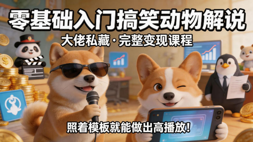 零基础入门搞笑动物解说，大佬私藏完整变现课程，照着模板就能做出高播放-靠谱项目库