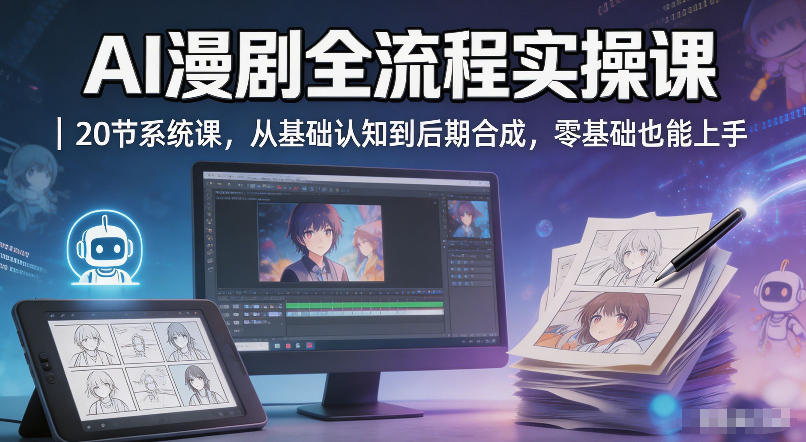 AI漫剧全流程实操课｜20节系统课，从基础认知到后期合成，零基础也能上手-靠谱项目库